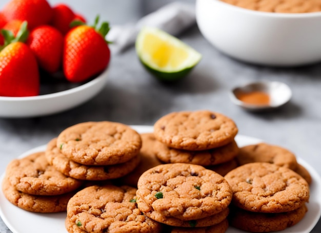 Chocolate cookies made of chocolate and cranberries are spread on a baking paper with milk sugar.