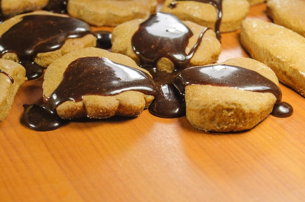 Chocolate cookies poured chocolate