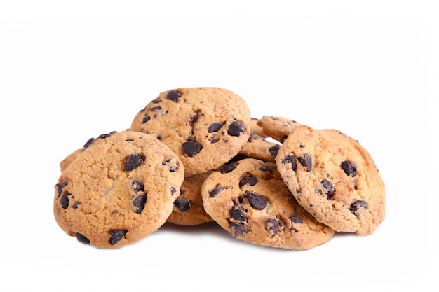 Chocolate cookies on white, Chocolate chip cookies isolated