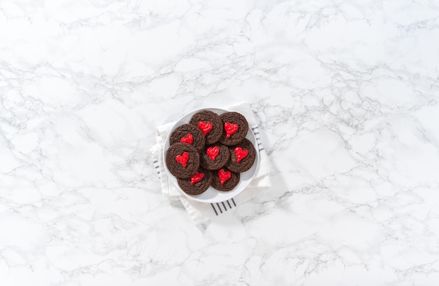 Chocolate cookies with chocolate hearts