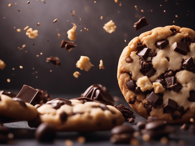 chocolate cookies with chocolate splash on wooden table food photography