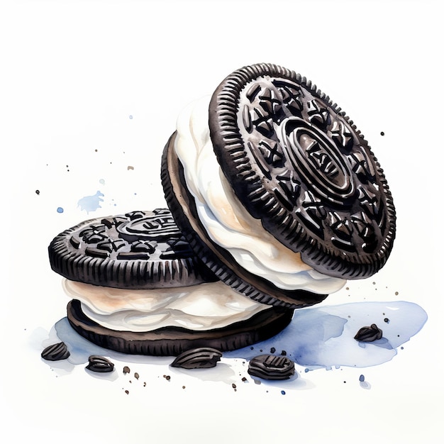 Photo chocolate cookies with cream on a white background 3d rendering