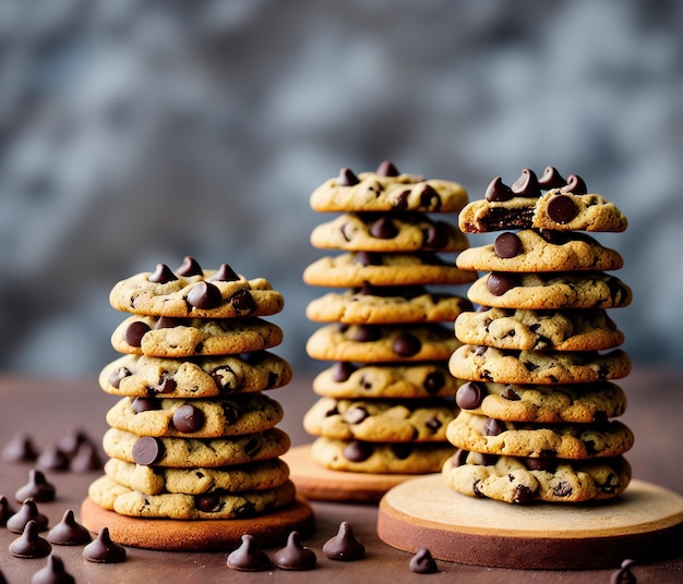 Chocolate cookies with nuts and milk on a wooden background