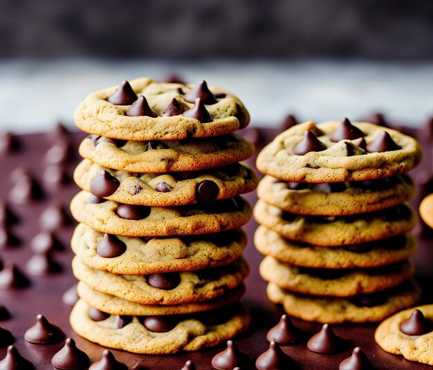 Chocolate cookies with nuts and milk on a wooden background