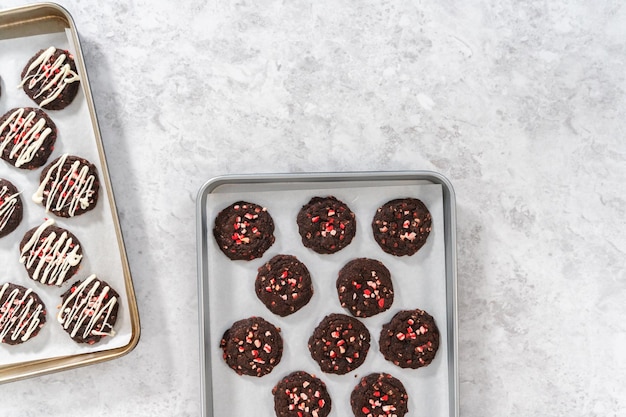 Chocolate cookies with peppermint chips