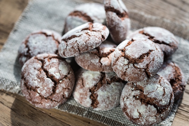 Chocolate cookies on the wooden board