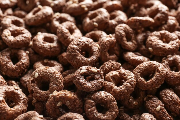 Chocolate corn rings closeup