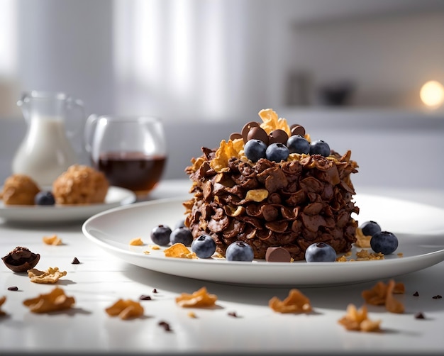 Chocolate Cornflakes Cake Photography Generative AI