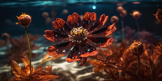 写真 チョコレートコスモスの花水中ai生成