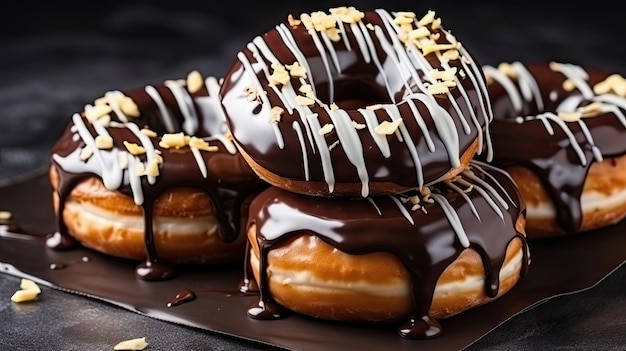 A chocolate covered doughnut with chocolate frosting and a chocolate covered donut.