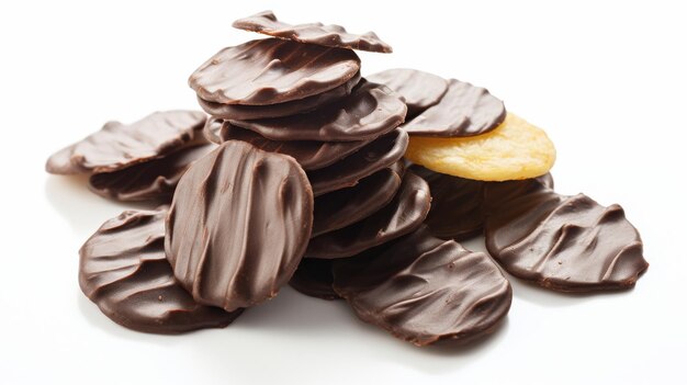 Photo chocolate covered potato chips isolated on a white background