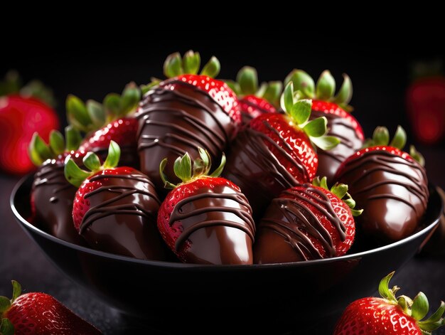 Chocolate Covered Strawberries on dark background generative AI