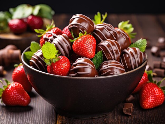 Chocolate Covered Strawberries on dark background generative AI