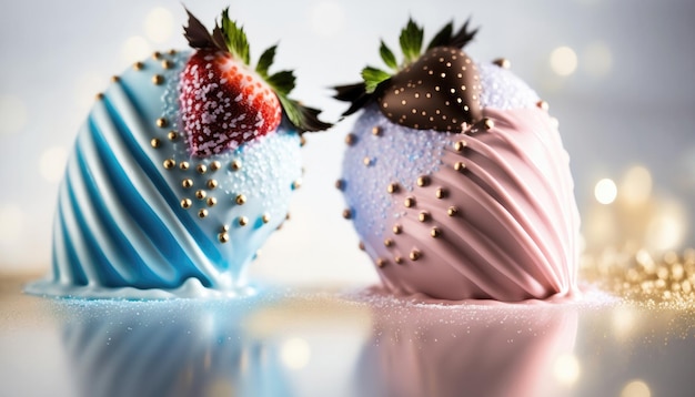 Premium AI Image | Chocolate Covered Strawberries White Pink Blue ...