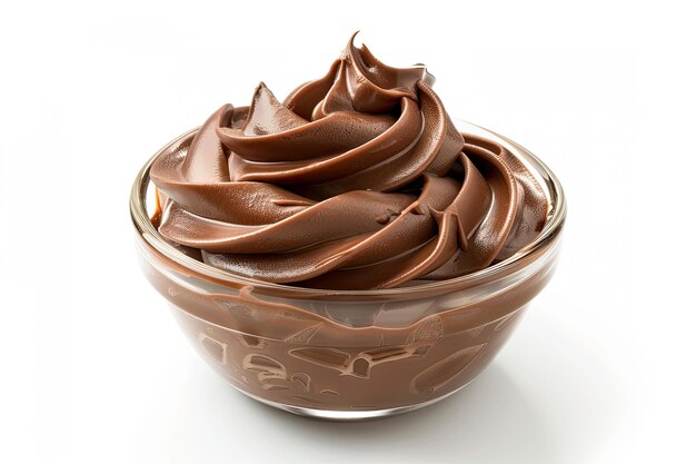 Photo chocolate cream in white bowl on white background