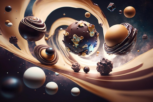 초콜릿 크리에이 티브 시작 배경입니다. 초콜릿 볼 크리에이티브 디자인