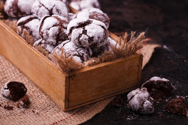 Photo chocolate crinkles.traditional christmas baking.