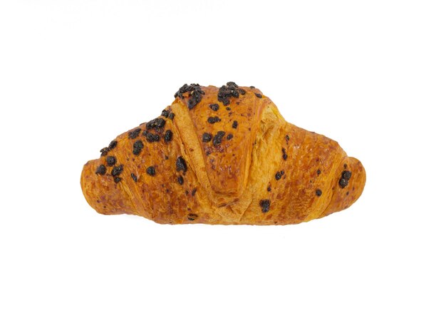 Chocolate croissant on white background