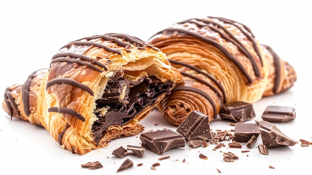 Chocolate croissant with cocoa sweet pastry for breakfast