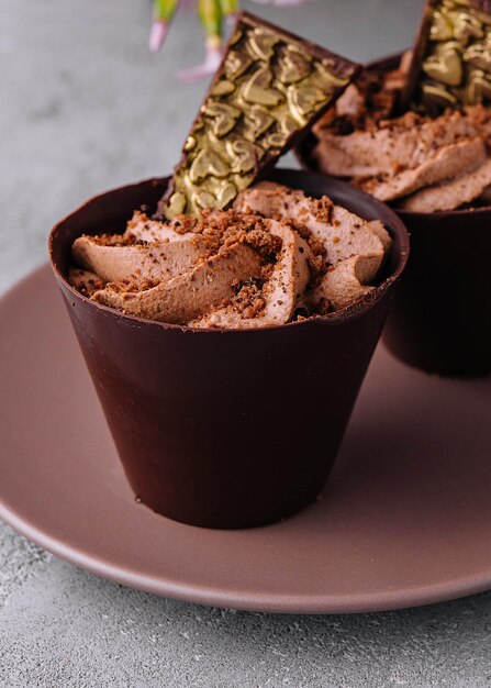 Chocolate cup cakes close up