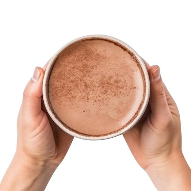 Chocolate cup isolated on white background hot beverage top view