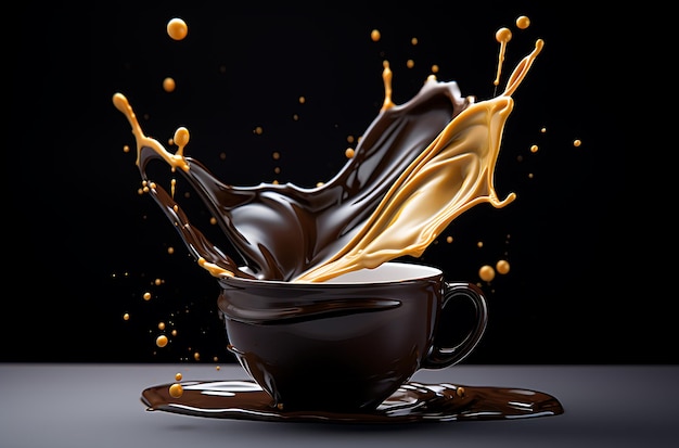 우유가 튀는 초콜릿 컵 검정 생성 AI