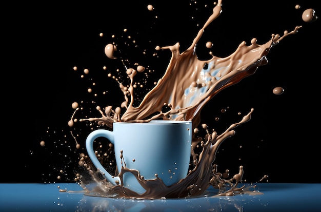 chocolate cup splashed with milk black Generative AI