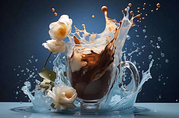 chocolate cup splashed with milk black Generative AI