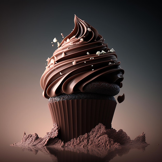 Chocolate cupcake on a dark background Generative AI