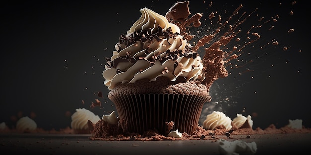 Chocolate cupcake on a dark background Generative AI