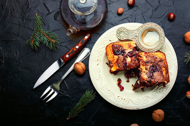 Chocolate cupcake or pie with berry and walnut Brownie pie