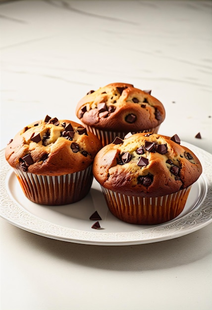 Chocolate cupcake on white dish