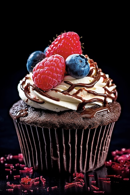 chocolate cupcake with berries