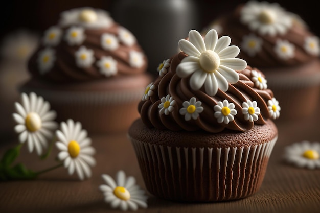 Chocolate cupcake with chamomile Generative AI