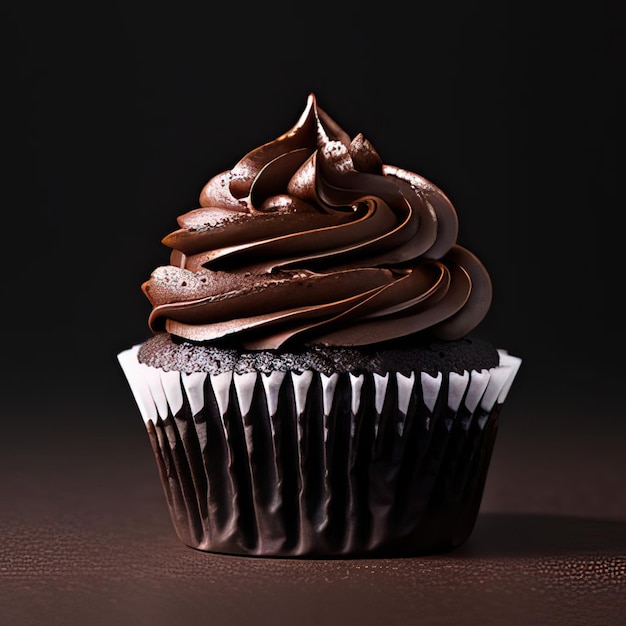 A chocolate cupcake with chocolate frosting and a chocolate frosting.