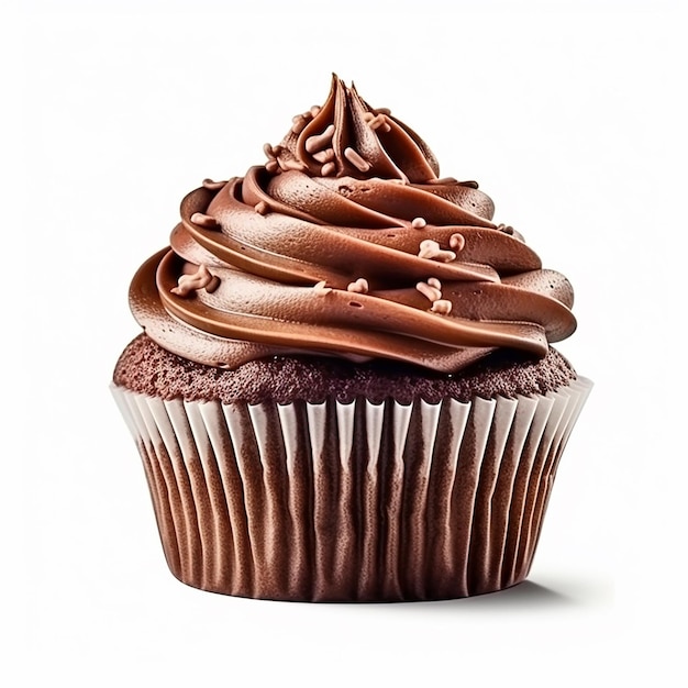 A chocolate cupcake with a light brown icing and a light brown icing.