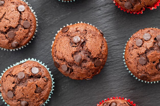 Chocolate cupcakes cup cake with chocolate sprinkles top view Closeup