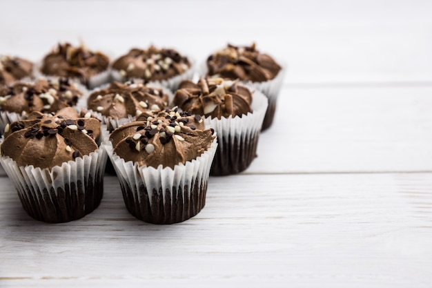 Chocolate cupcakes on a table