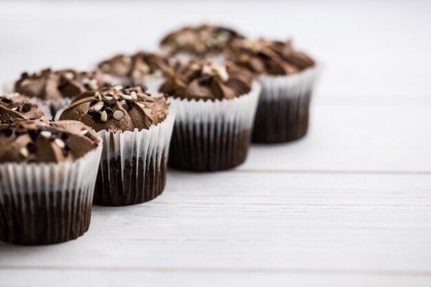 Chocolate cupcakes on a table