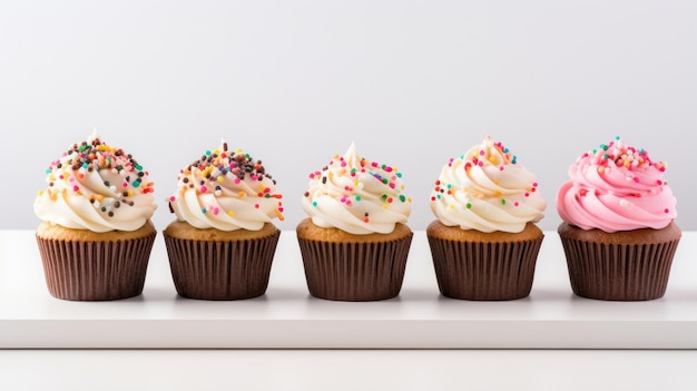 Photo chocolate cupcakes with buttercream icing and colorful sprinkles