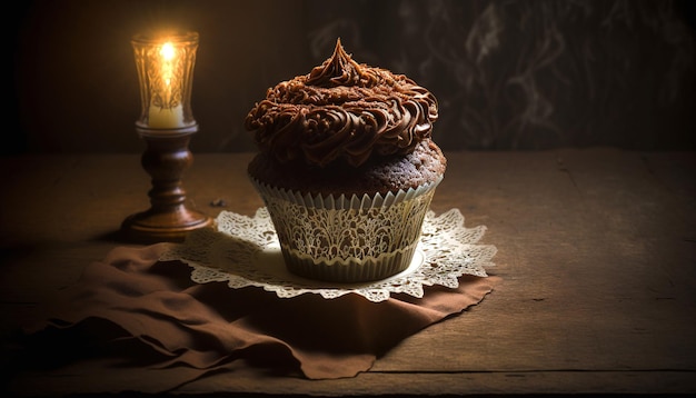 Chocolate Cupcakes with Rich Ganache Frosting on Top