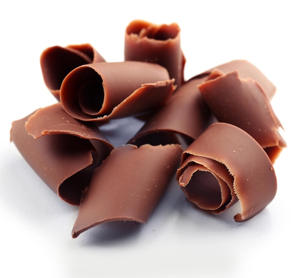 Chocolate curls isolated on white