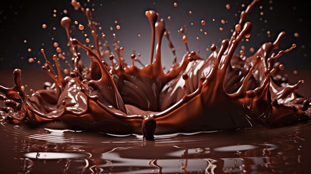 Chocolate Day chocolade spatten donkere achtergrond Wallpaper concept AI gegenereerd