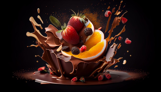 Chocolate dessert combined with fruits blast