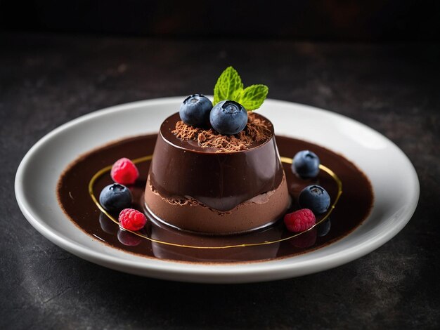 a chocolate dessert with berries on top of it