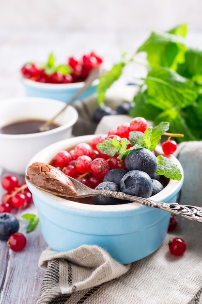 Chocolate dessert with berries