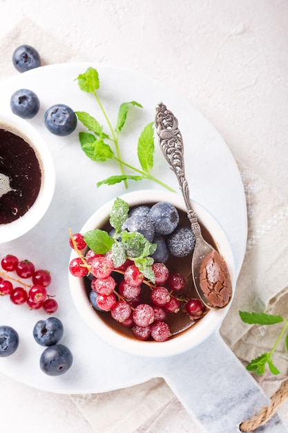 Chocolate dessert with berries