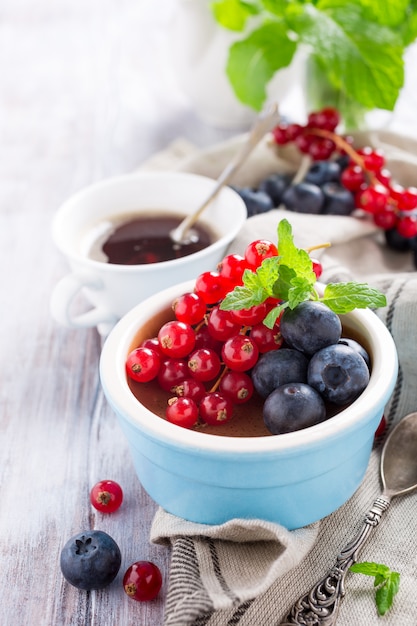 Chocolate dessert with berries