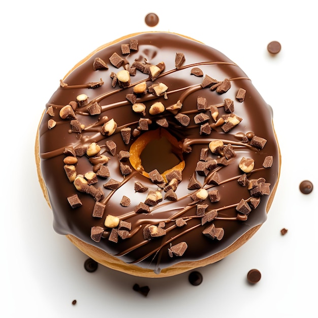 Chocolate donut or doughnut with nuts