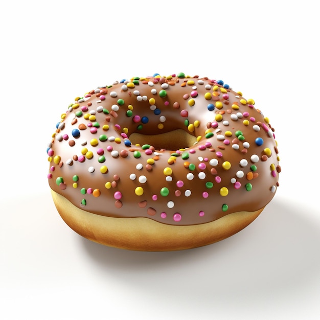 A chocolate donut with chocolate frosting and sprinkles on it.